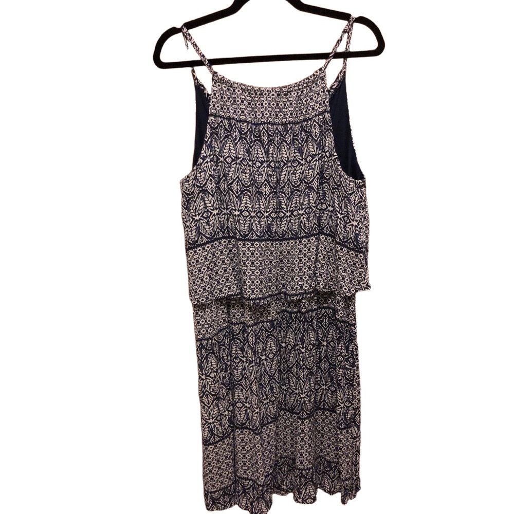 Faded Glory Dress XXL Blue White Knee Length Tiered Boho Spaghetti Straps Cruise - Picture 9 of 10